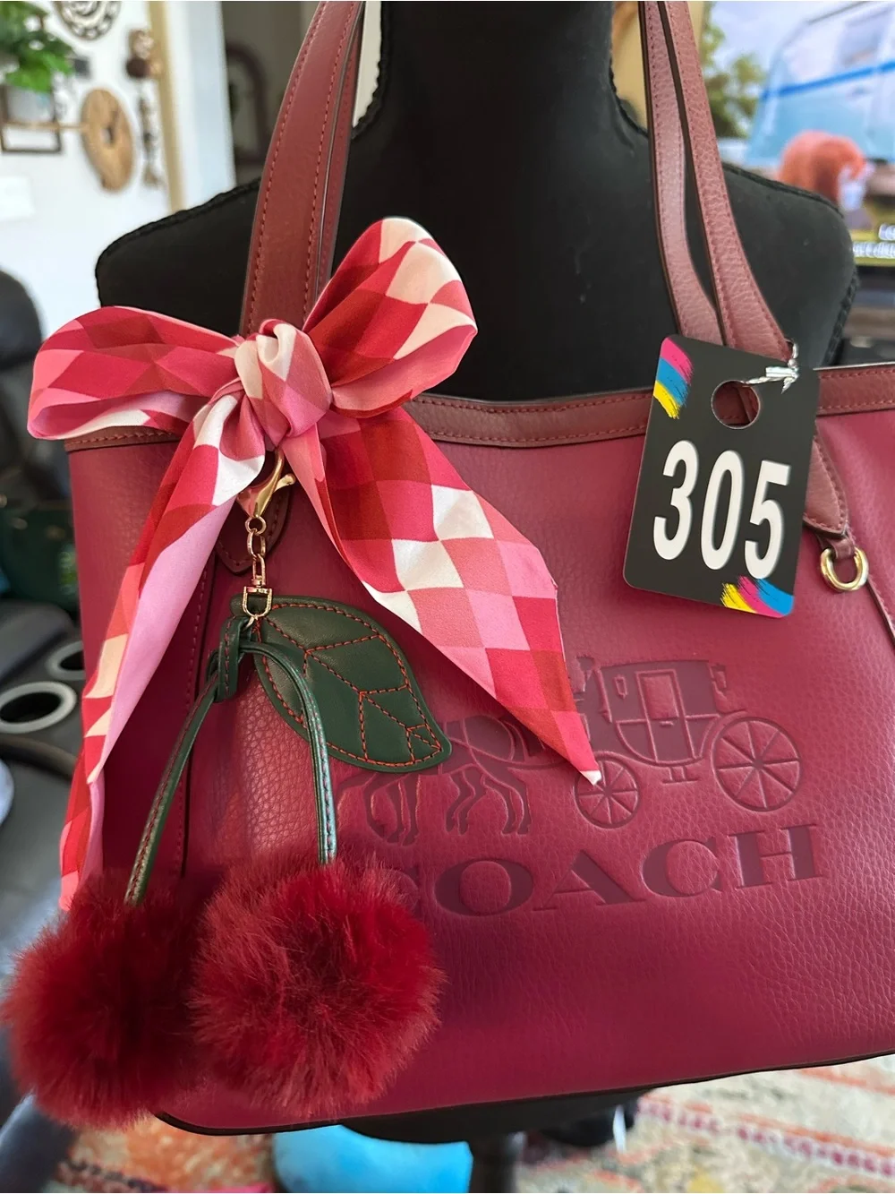 COACH #305 Tote 27 Raspberry & Pink Leather - Picture 11 of 13
